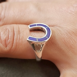 Sterling Silver Horseshoe Ring: Blue Lapis Lucky Charm, Equestrian Jewelry