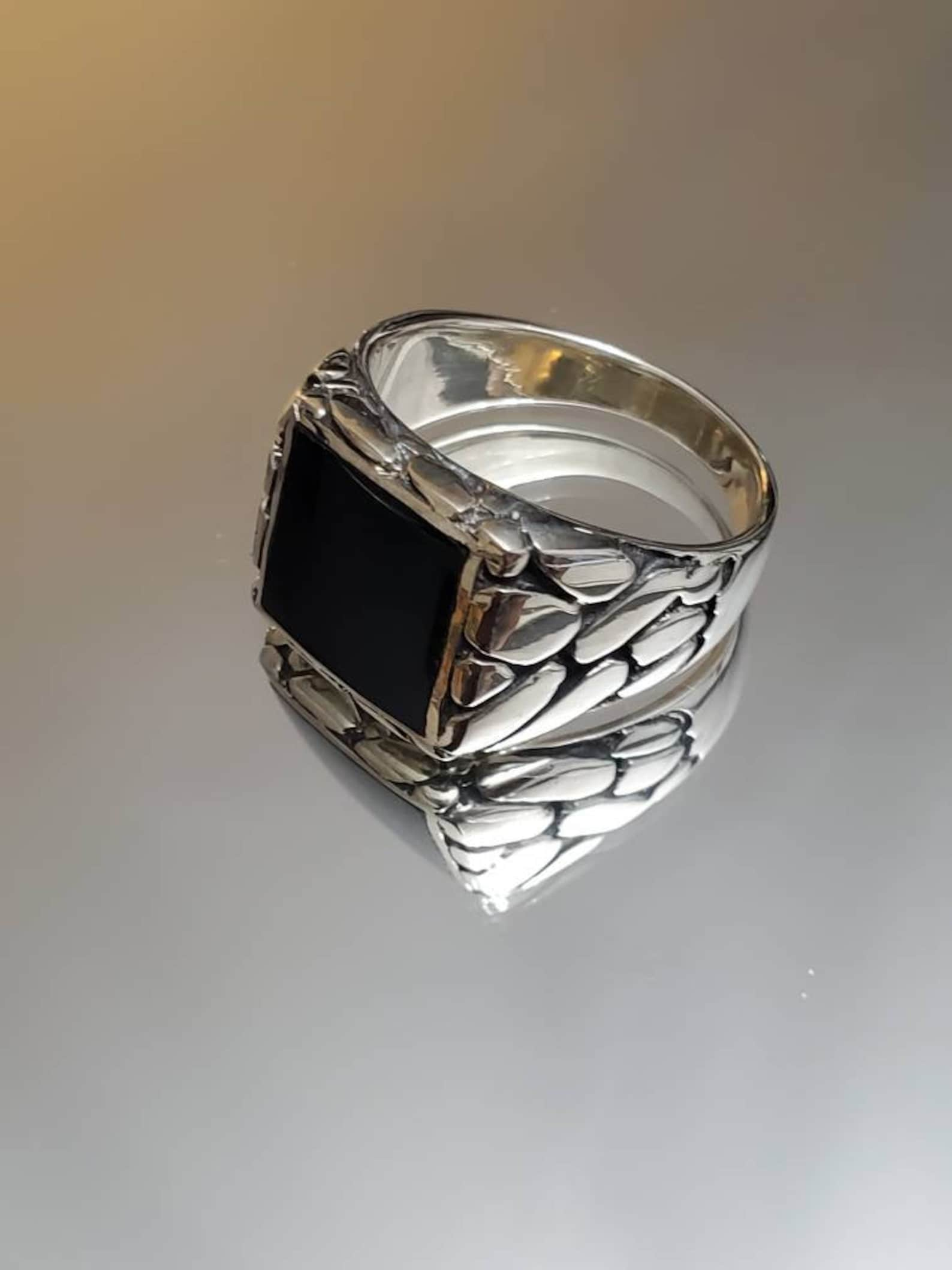 Onyx Masculine Ring Sterling Silver Men's Ring Silver - Etsy