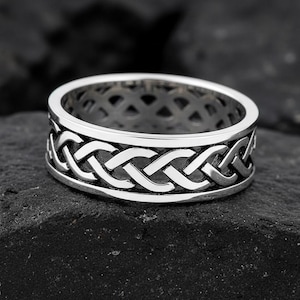 Celtic Woven Ring 925 Sterling Silver 7mm Unisex Wedding Band Oxidized