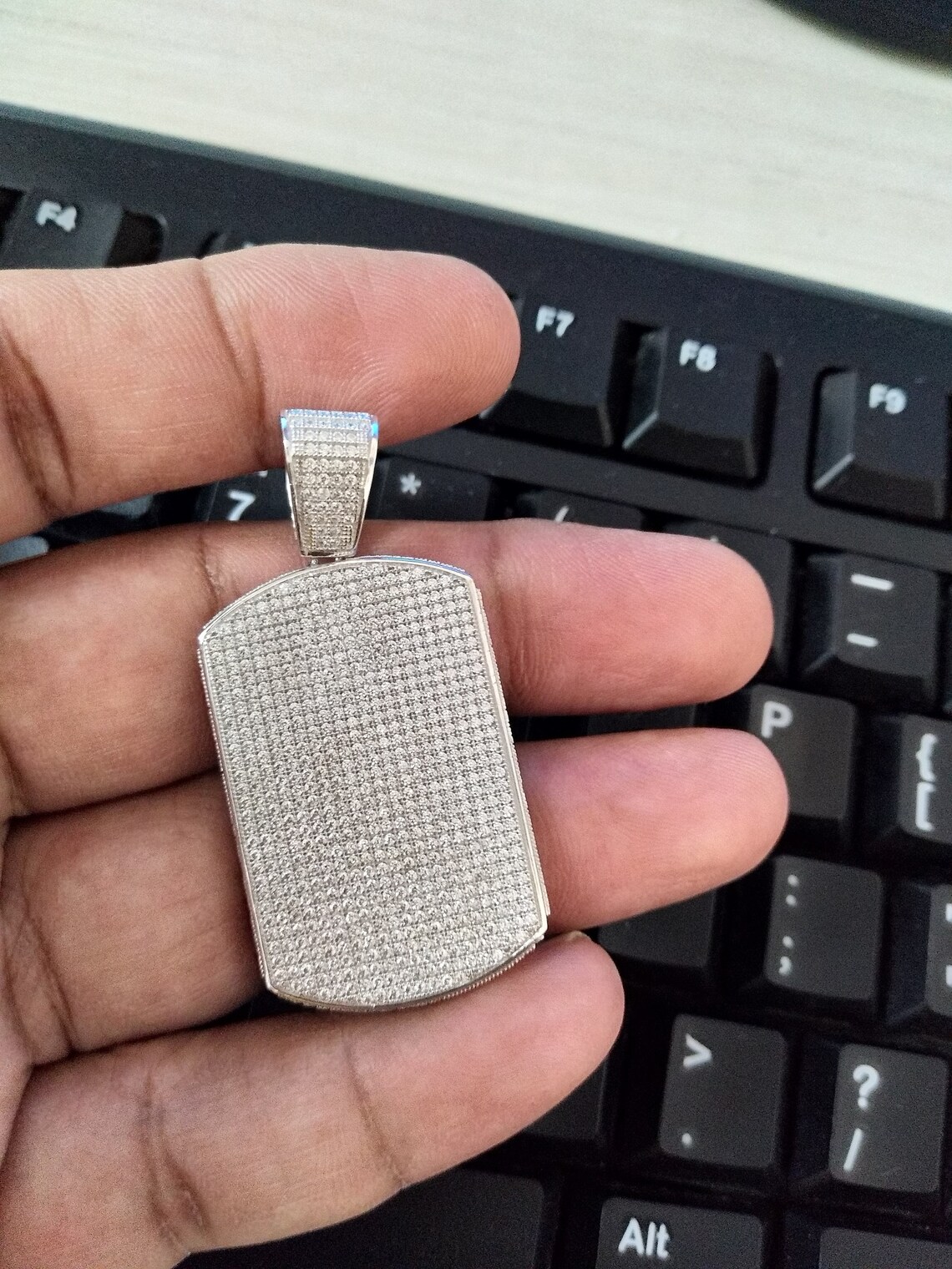 Diamond Dog Tag Necklace / 14k Gold Finish or Silver Diamond Etsy