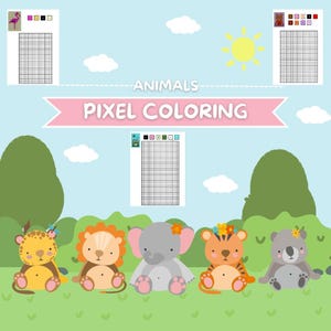 Animals Pixel Coloring for Children _ Printable Coding Pages for Kids _ Animal Coloring by Numbers _ Printable 8 Pixel Art Pages _PDF