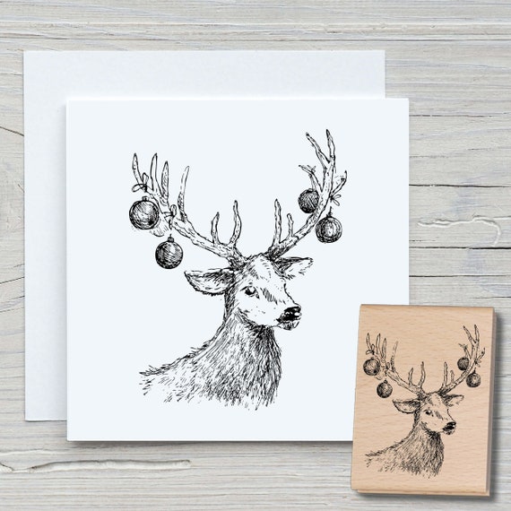Ready Made Rubber Stamp - Cute Animals with Antler Wooden Rubber Stamp
