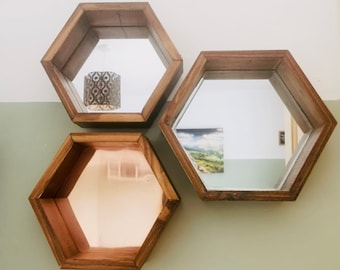 Copper or Mirror Backed Hexagon Honeycomb Shelves