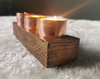 Wooden Copper Tea Light Holder