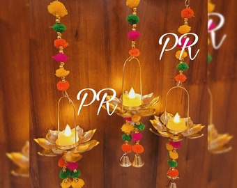 Metal Lotus Candle Holder Set: Indian Home Decor, Wall Hanging