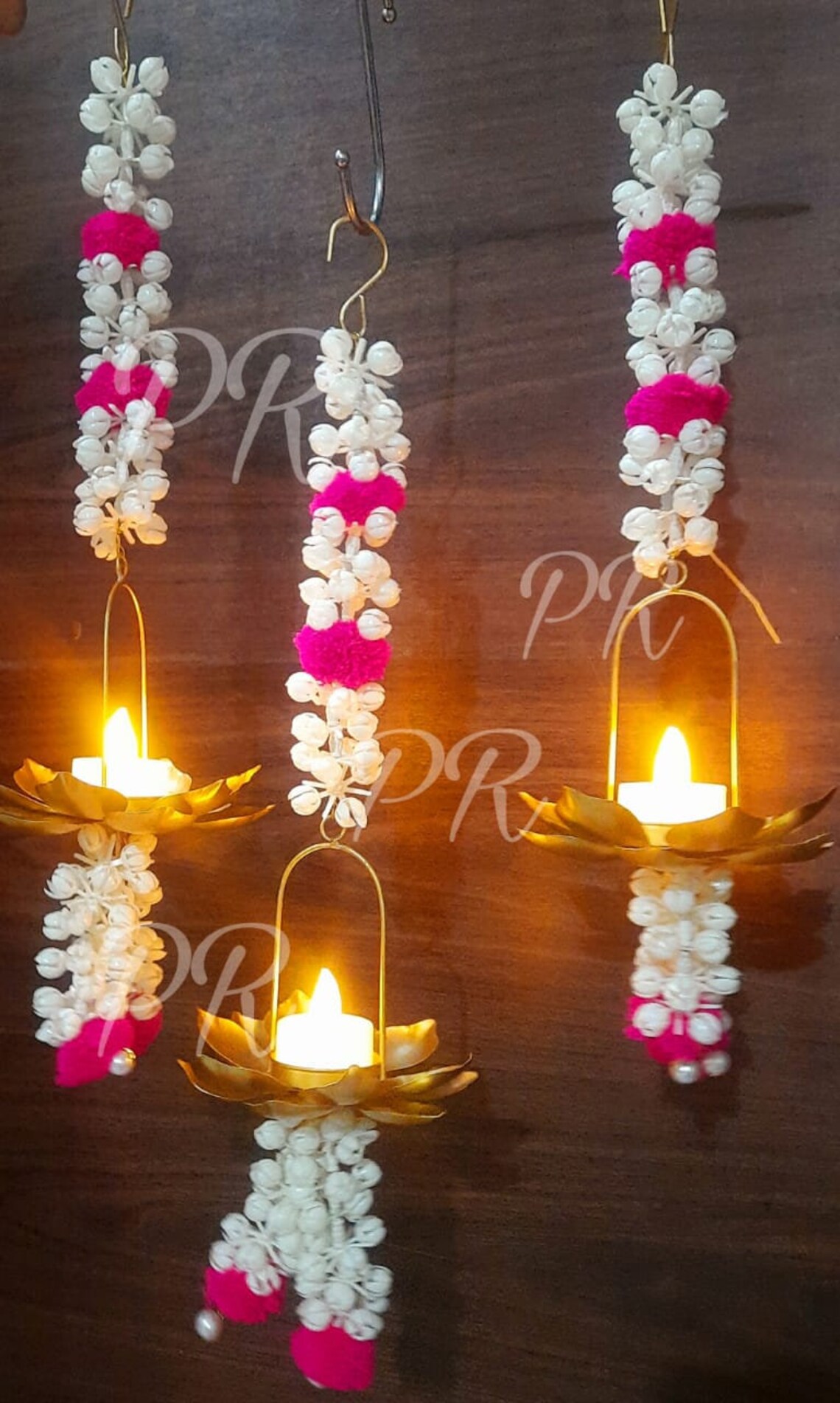 Set of 5 Jasmine Flower String With Lotus T Light Hanging for Home Decoration Home Living Decor