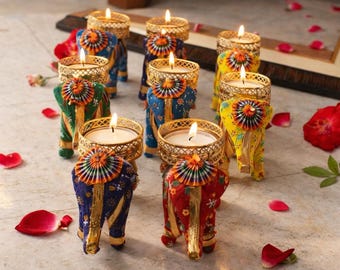 Handmade Indian Elephant Tealight Candle Holder, Festive Decor, Wedding Favor