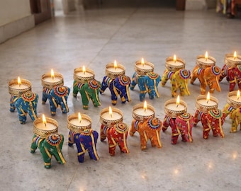Handmade Indian Elephant Tealight Candle Holder, Festive Decor, Wedding Favor