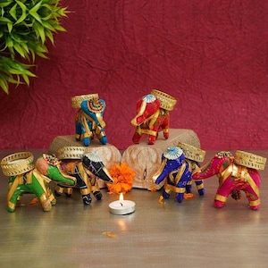 Beautiful Colorful Indian Elephant Tea Candle Holder Festive Home Decoration, Return Gift, Wedding Gift, Party Gift, Diwali Gift, Gift Ideas