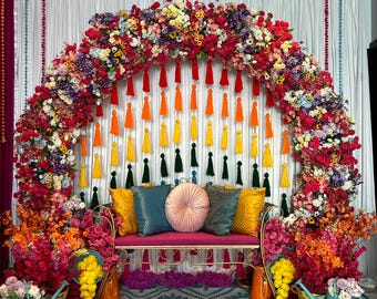 Mehndi & Haldi Decor Set – Mahendi Ceremony Backdrop Decor – Traditional Indian Wedding Decoration