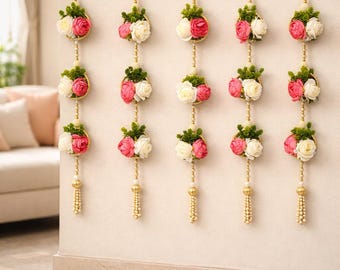 Indian Wedding Backdrop Decor, Mehendi Haldi Decoration, Floral Wall Hanging, Festive Home Decoration