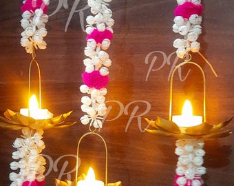 Jasmine Flower string with Lotus T Light Hanging for Home Decoration Home Living Decor Party Decor Diwali Decoration Wall Hanging Luckycharm