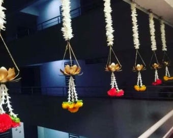 Handcrafted Lotus Jasmine Floral Hanging | Indian Festive Wall Decor for Diwali, Wedding and Pooja