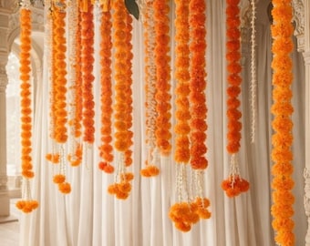 Royal Marigold Flower Hanging Decor for Indian Weddings & Festive Backdrops | Handmade Ethnic Garland Set