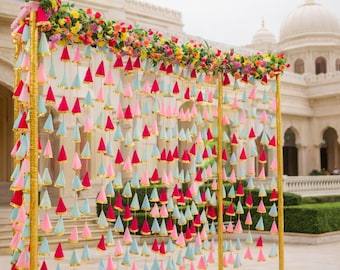 Handcrafted Pastel Tassel Garland, Indian Wedding Backdrop, Royal Ethnic Event Background