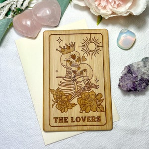 De Lovers Gegraveerde Houten Tarotkaart, Gepersonaliseerde Bamboe Aandenken Kaart voor Valentijnsdag, Houten Jubileumkaart Voor Man en Vrouw