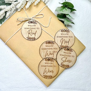 Something To Wooden Christmas Tags Personalised, Custom Engraved Mindful Giving Gift Tags For Kids, Round Want Need Read Share Wear Name Tag