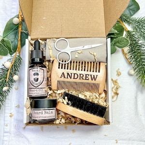 Men&#39;s Beard & Moustache Care Gift Set, Natural Growth Beard Oil, Nourishing Beard Balm, Personalised Valentine Day Gift, Dad Christmas Gift