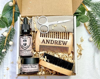 Men's Beard & Moustache Care Gift Set, Natural Growth Beard Oil, Nourishing Beard Balm, Personalised Valentine Day Gift, Dad Christmas Gift