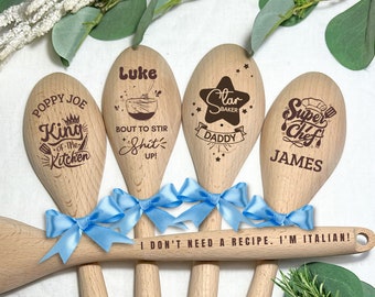 Funny Engraved Wooden Spoon Personalised, Custom Cooking Spoon, Dads Kitchen, Star Baker Baking, Fathers Day Gift For Grandad, Chef Birthday