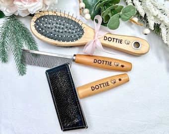 Personalised Dog Brush Set, Slicker Brush, Flea Comb, Custom Pet Birthday Gift, Grooming Tool For Dog Dad, New Pet Owner, Cat Mum, Dog Mom