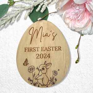 Baby's First Easter Sign Personalised, My 1st Easter Engraved Wooden Plaque, Custom Milestone Disc For Newborn Photography Prop, Boho Decor