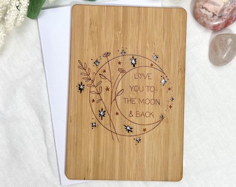 Love You To The Moon and Back Card Personalised, Custom Engraved Mothers Day Card Wood, Valentine Day Gift For Girlfriend, Anniversary Card