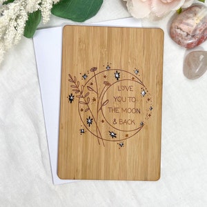 Love You To The Moon and Back Card Personalised, Custom Engraved Mothers Day Card Wood, Valentine Day Gift For Girlfriend, Anniversary Card