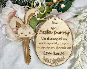 Llave mágica del conejito de Pascua personalizada, decoración de Pascua familiar grabada personalizada, regalo de Pascua para niños pequeños,