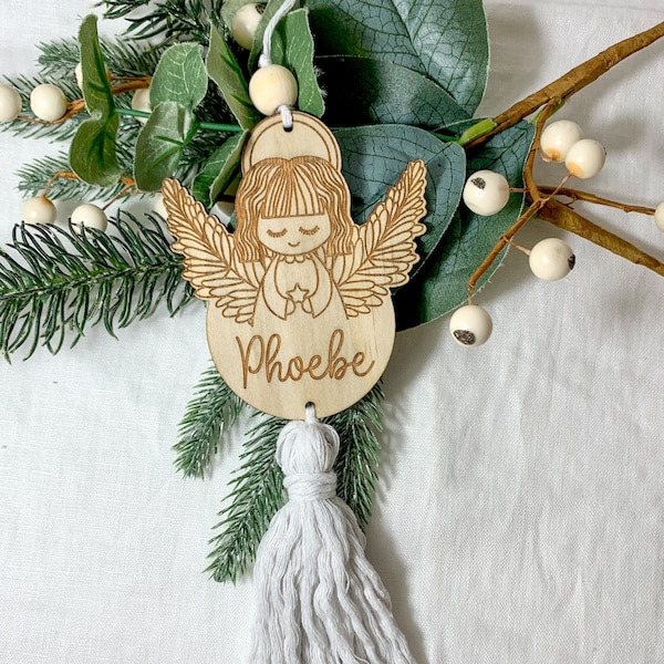 Personalised Wooden Angel Christmas Ornament With Macrame Tassel, Infant Loss Memorial Decoration, Sympathy Gift For Baby Loss, 2023 Bauble