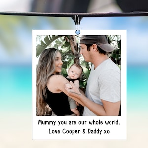 Hanging Car Air Freshener With Personalised Polaroid Photo & Message, Mothers Day Gift For Dog Mum, Custom Car Fragrance For Wife, Baby, Cat