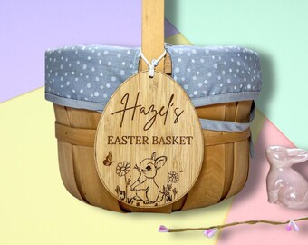 Cute Easter Basket Bunny Tag Personalised Wooden Easter Name Tag, Laser Engraved Hamper Gift Tag For Children & Toddlers, Boho Easter Decor