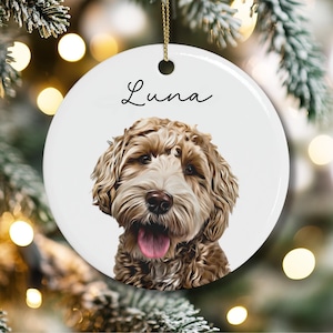 Pet Portrait Christmas Ornament Personalised, Custom Watercolour Dog or Cat Ceramic Decoration, Memorial Photo Keepsake, 2025 Holiday Gift