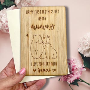 Primeiro cartão de Dia das Mães como minha mamãe, cartão personalizado com gravação personalizada de mamãe ursinho para avó, nova mamãe e bebê, presente de lembrança, presente