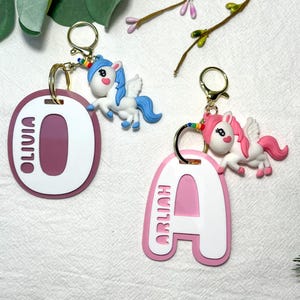 Unicorn Backpack Name Tag for Kids, Cute Personalised Acrylic Name Keychain, Custom Back To School Bag Tag For Preschool, Childrens Keyring