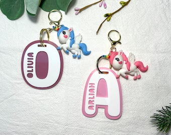 Unicorn Backpack Name Tag for Kids, Cute Personalised Acrylic Name Keychain, Custom Back To School Bag Tag For Preschool, Childrens Keyring