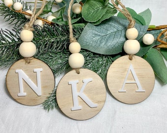 Personalised Christmas Stocking Monogram Name Tag, Custom Initial Christmas Ornament, Wooden Christmas Tree Decor, Xmas Gift Tag