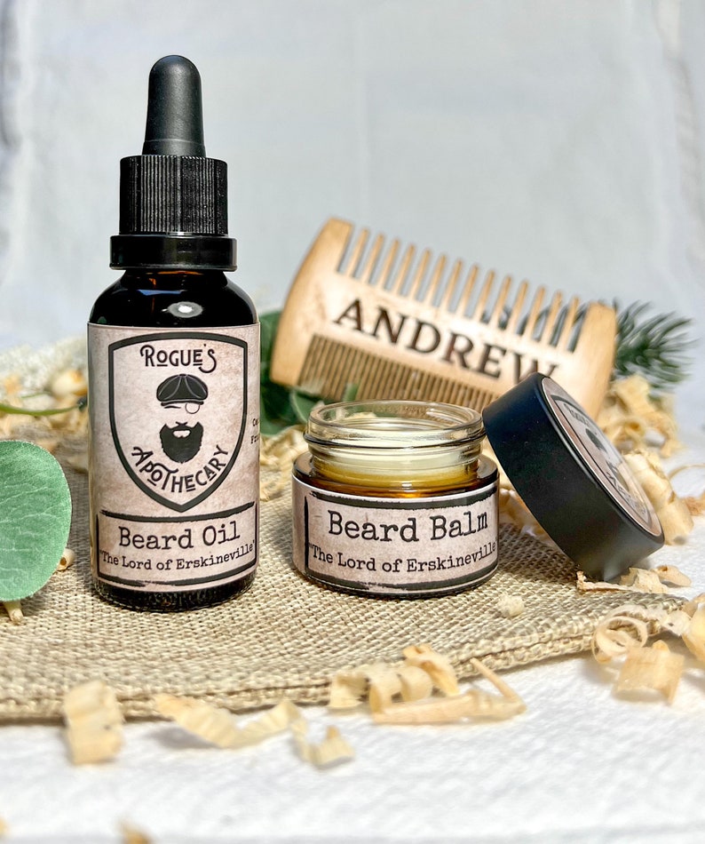 Men's Personalised Beard Care Gift Box, Natural Growth Beard Oil and Balm, Moustache Comb, Self Care, Eid Gift, Fathers Day Gift For Dad image 5