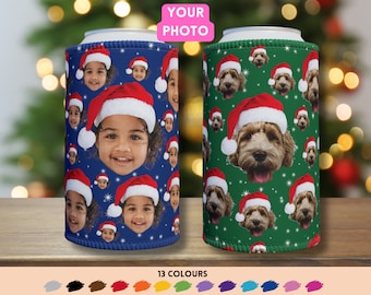 Christmas Photo On Premium Stubby Holder, Personalised Beer Can Cooler For Dad, Custom Pet Face on Drink Cooler, Christmas Stocking Filler