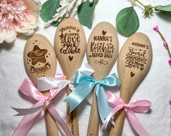 Custom Wooden Baking Spoon, Mothers Day Gift For Mum, Personalised Engraved Cooking Spoon For Grandma, Nan's Kitchen, Oma, Nonna, Yia Yia,