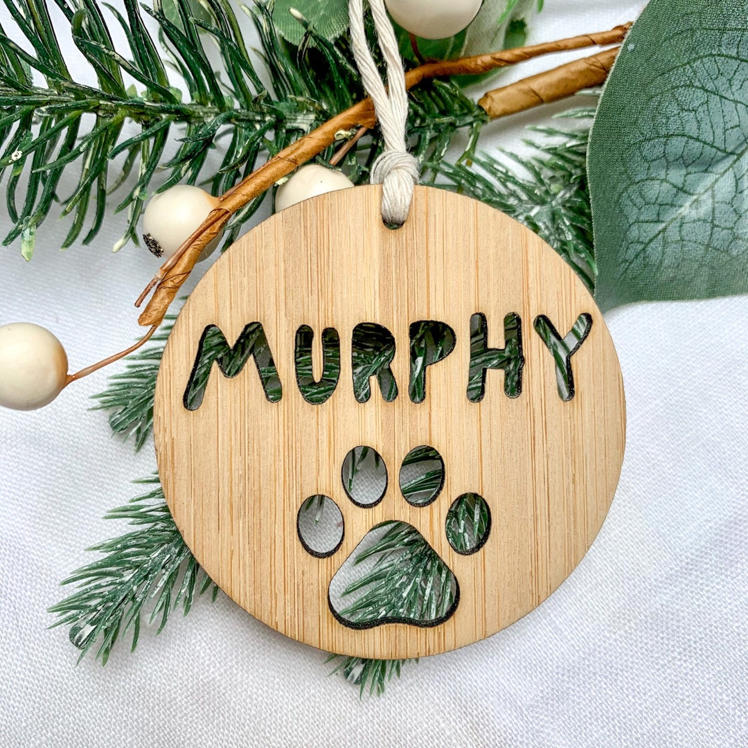 Dog Christmas Ornament Personalised Engraved Wooden Paw Print Etsy