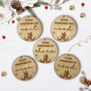 Engraved Something To Christmas Tags Personalised, Custom Want Need Share Wear Gift Tags For Kids, Mindful Giving, Wood Acrylic Xmas Tags