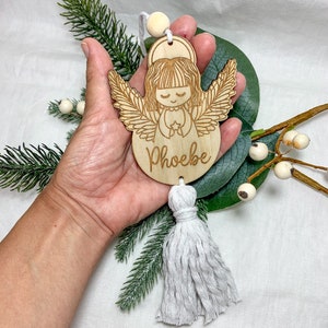 Adorno navideño de ángel de madera personalizado con borla de macramé, decoración conmemorativa de pérdida infantil, regalo de condolencia por la pérdida de un bebé, adorno de 2023 imagen 4