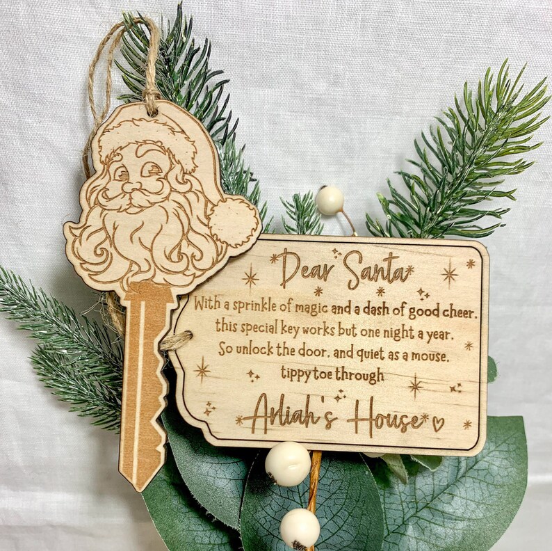 Santas Magic Key Personalised, House With No Chimney Wooden Key Tag