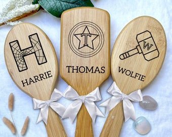 Kids Engraved Wooden Hair Brush, Children's Hair Brush, Super Hero Birthday Gift for Boy, Christmas Gift For Girl, Stocking Filler,