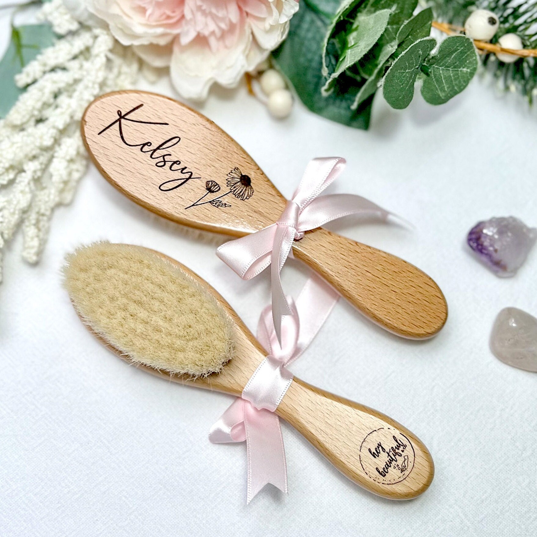 Set De 3 Brosses Et Peignes Personnalisés Pour Bébé - Bois Gravé Au Nom - Pour Nouveau-nés Et Tout-petits - Cadeau Naissance Ou Baby Shower