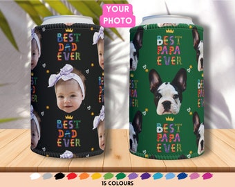 Photo Stubby Holder Personalised, Custom Face On Premium Beer Can Cooler, Best Dad Ever, Drink Cooler, Father's Day Gift for Dad From Kids