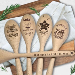 Custom Baking Spoon Gift For Him, Personalised Engraved Wooden Spoon, Fathers Day Gift For Dad, Kitchen King, Soup Spoon Star Chef Birthday,