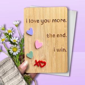 Je t'aime plus carte personnalisée, carte d'anniversaire faite main faite main pour petite amie, fille de la Saint-Valentin, cadeau d'anniversaire de 5 ans en bois pour femme