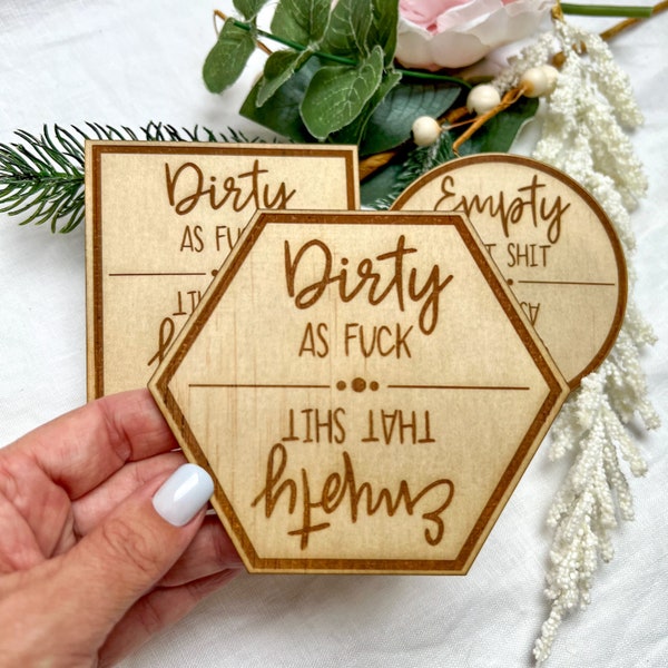 Rude Wooden Dishwasher Magnet, Clean Dirty Kitchen Sign, Home Organisation, Kitchen Decor, Mothers Day Gift For Mum, Housewarming Gift
